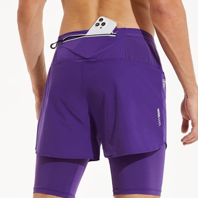 スポーツパンツ スポーツパンツ ポケット付き二重構造ランニングショート