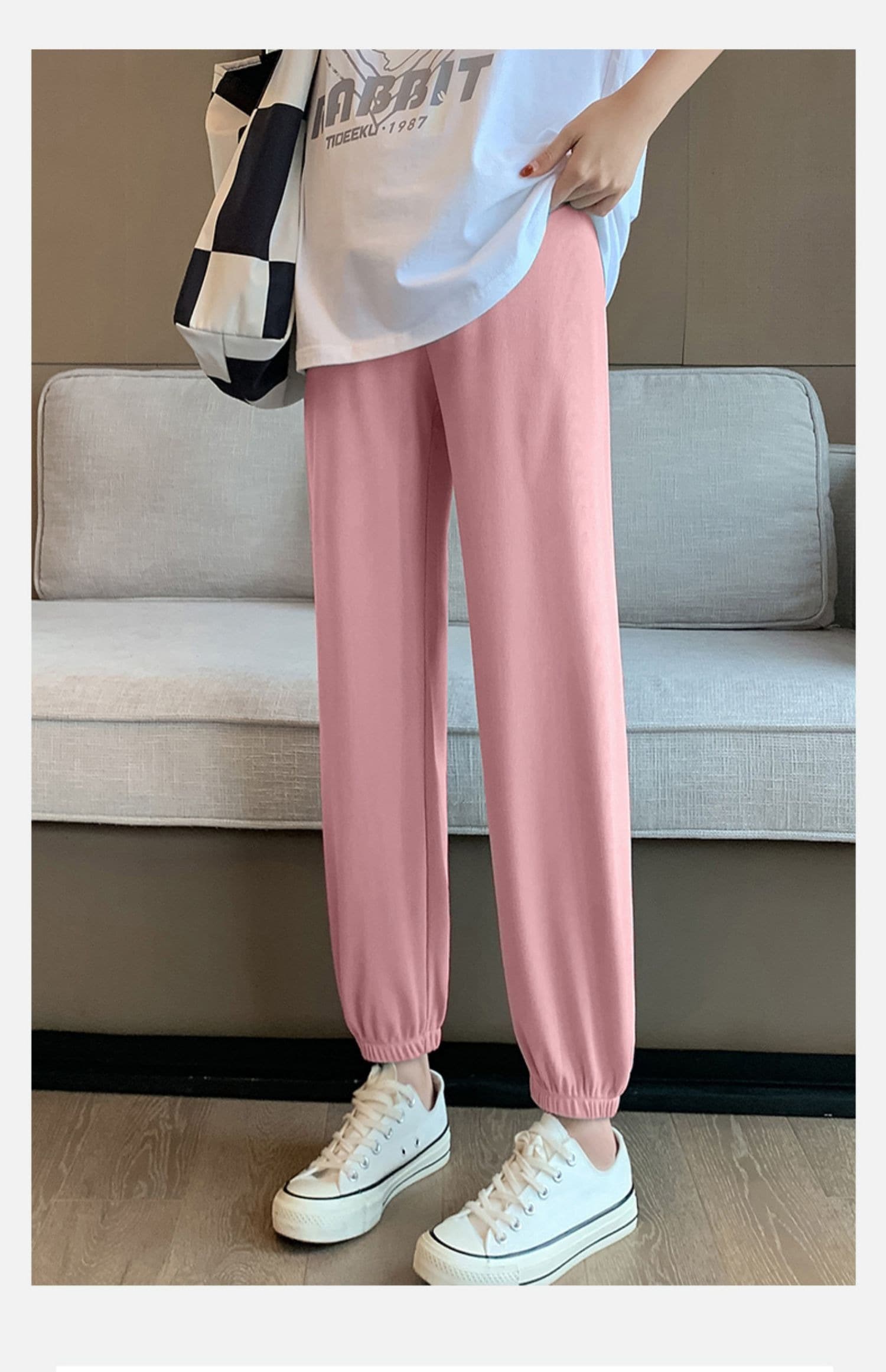 スポーツパンツ スポーツパンツ リブ編み裾絞りゆったりパンツ