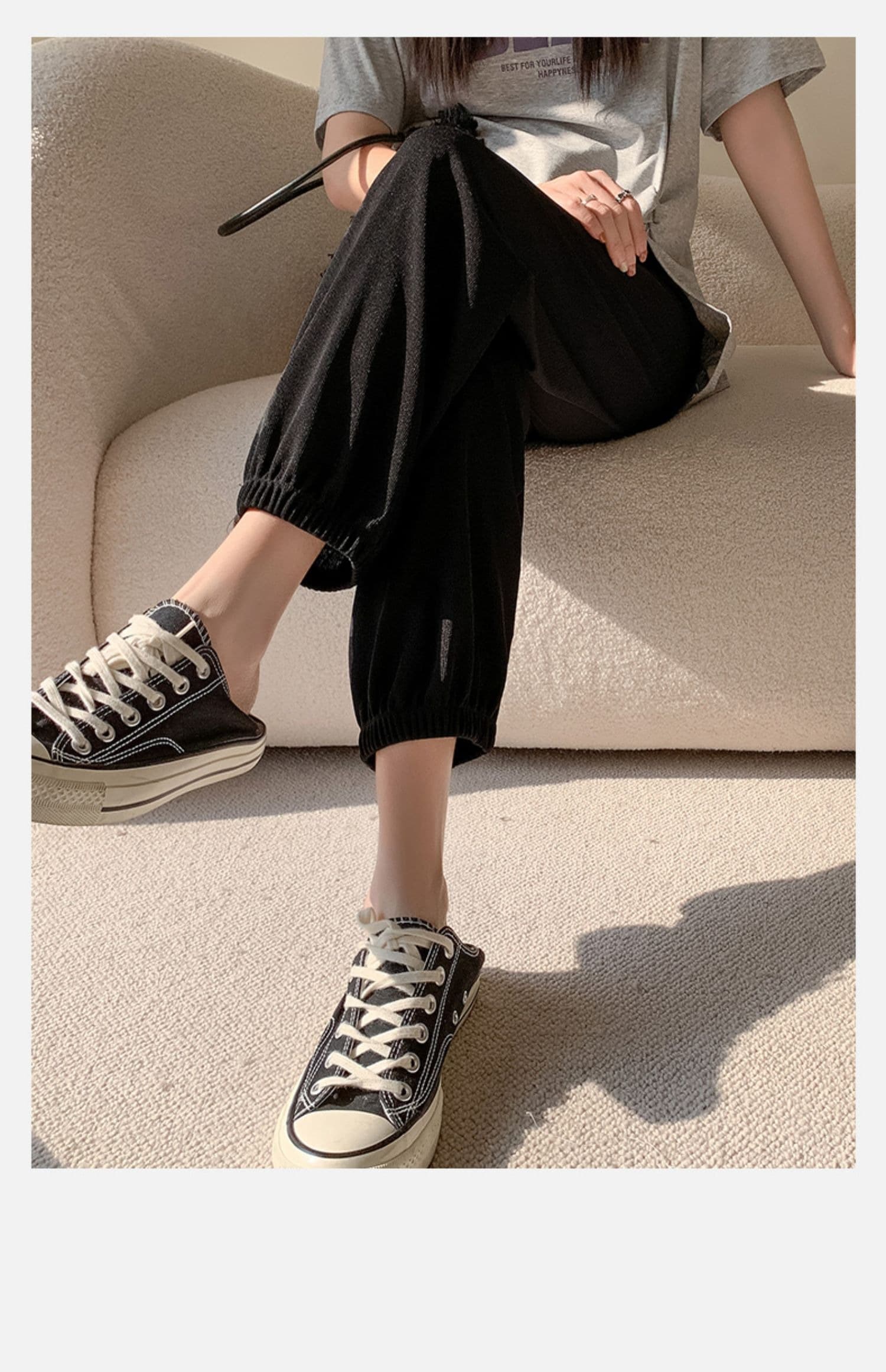 スポーツパンツ スポーツパンツ リブ編み裾絞りゆったりパンツ