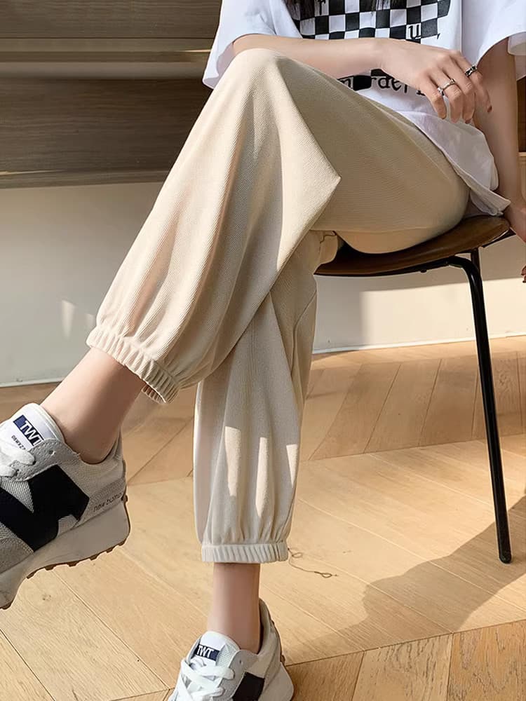 スポーツパンツ スポーツパンツ リブ編み裾絞りゆったりパンツ