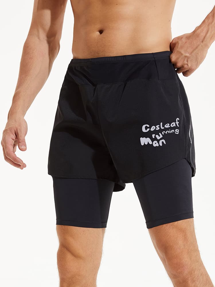 スポーツパンツ スポーツパンツ ポケット付き二重構造ランニングショート