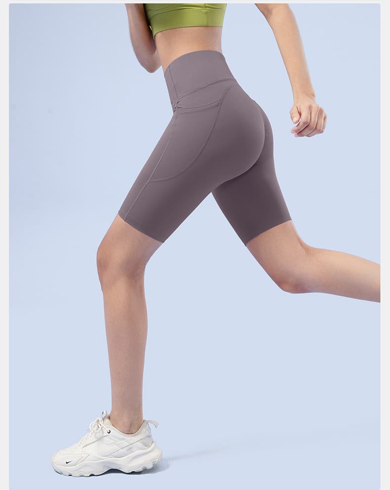 スポーツパンツ 高腰設計サイドポケット付きフィットネスショート