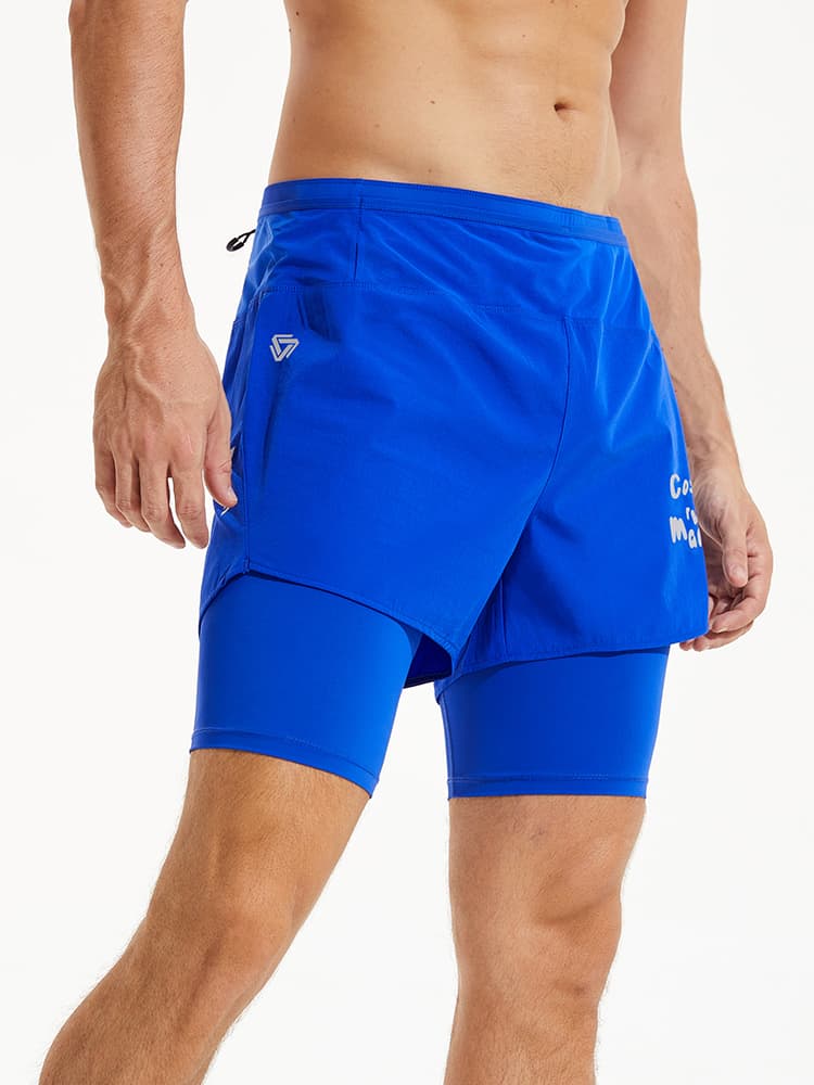スポーツパンツ スポーツパンツ ポケット付き二重構造ランニングショート