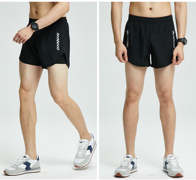 スポーツパンツ 多機能ポケット付き二重構造ランニングショート